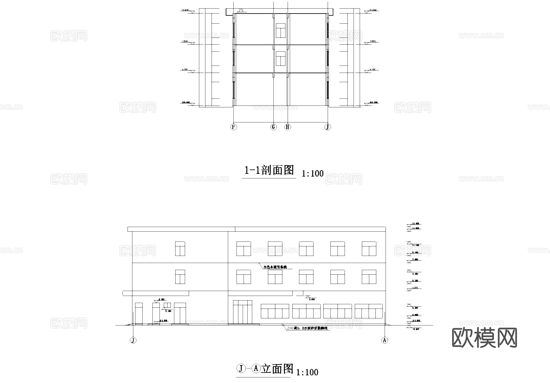 三层框架厂房工业建筑CAD施工图cad施工图
