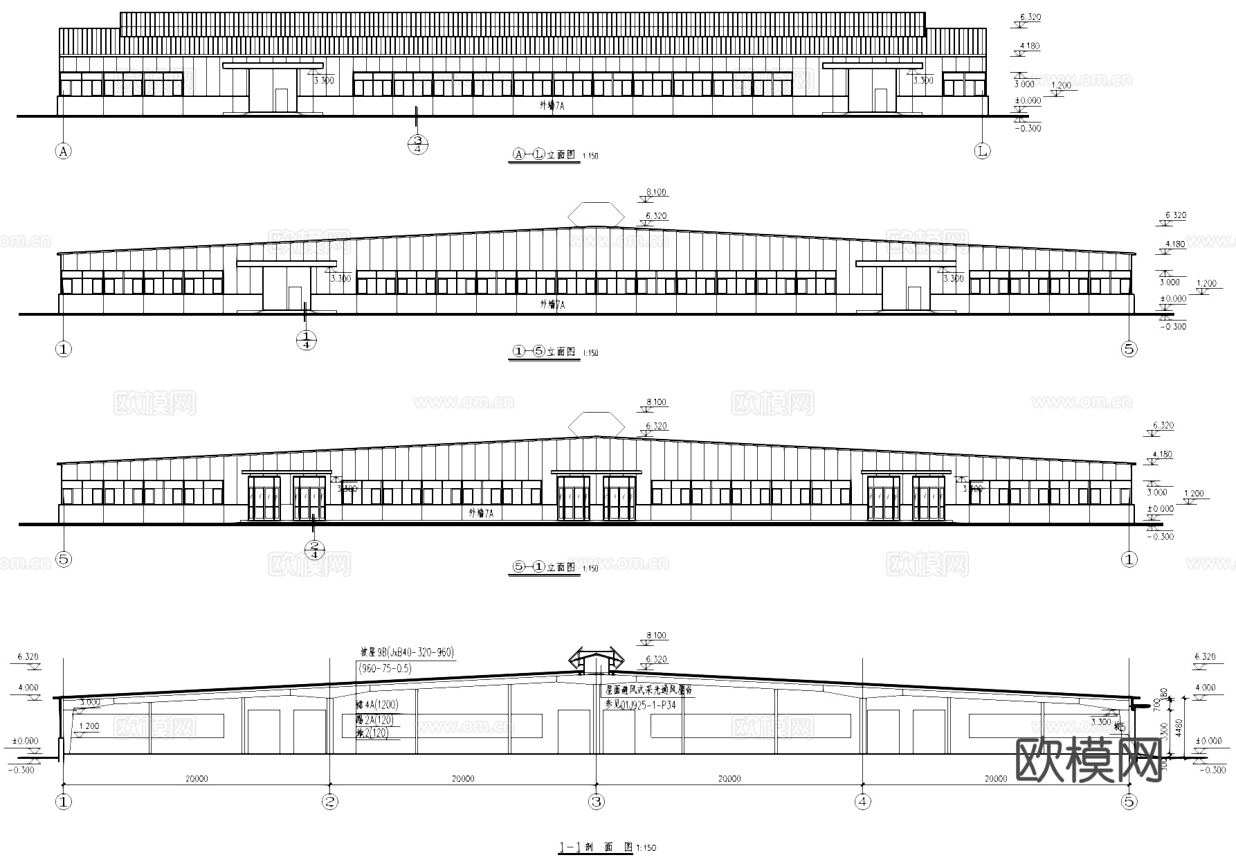 戊类钢排架结构库房工业建筑CAD施工图cad施工图