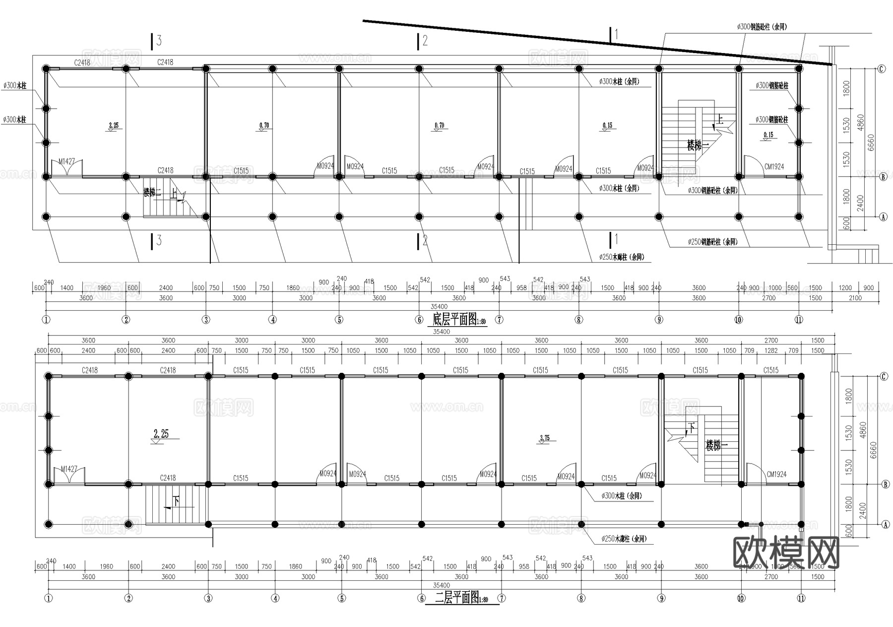 寺庙 厢房仿古建筑 川东北民居风格 二层钢混木结构cad施工图
