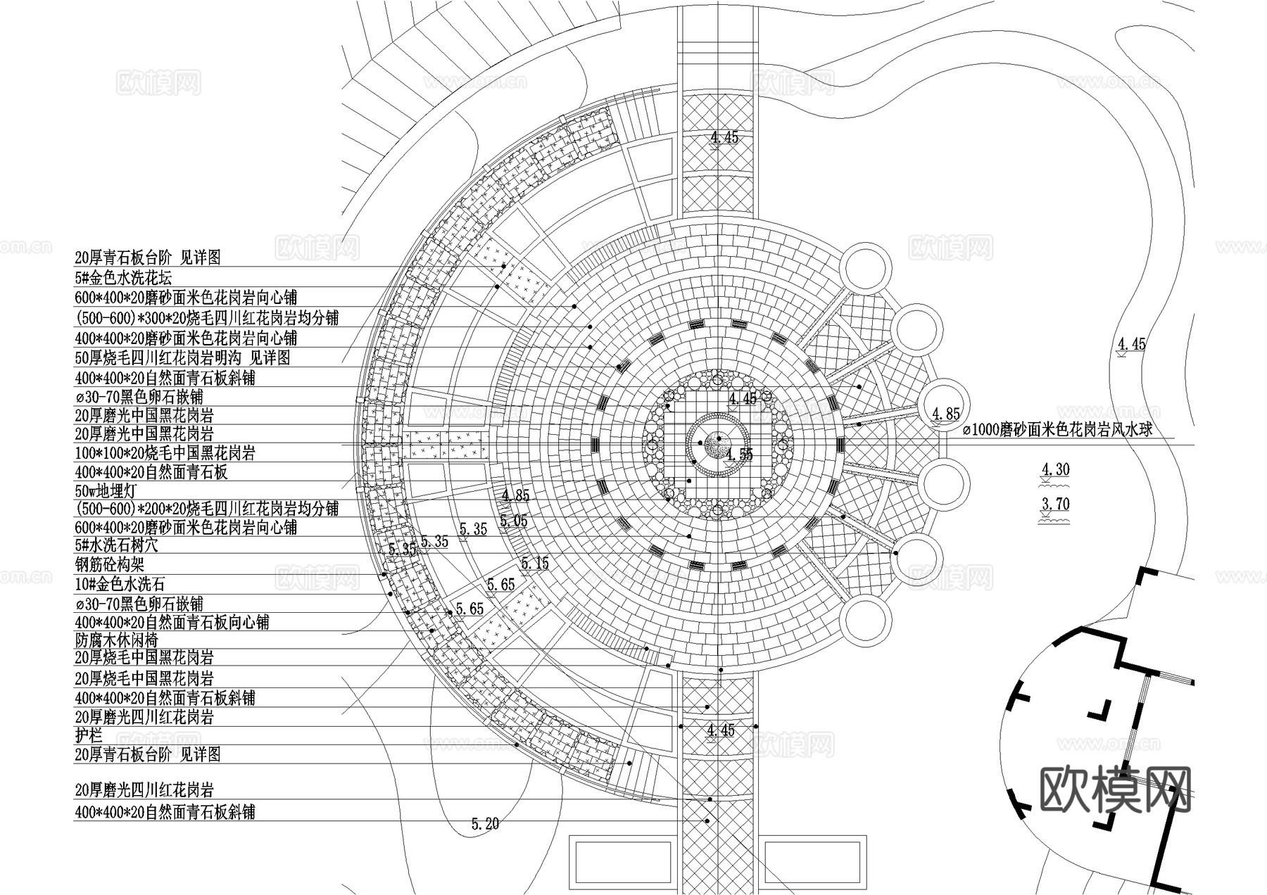 滨水小广场 景观铺装平面图cad施工图