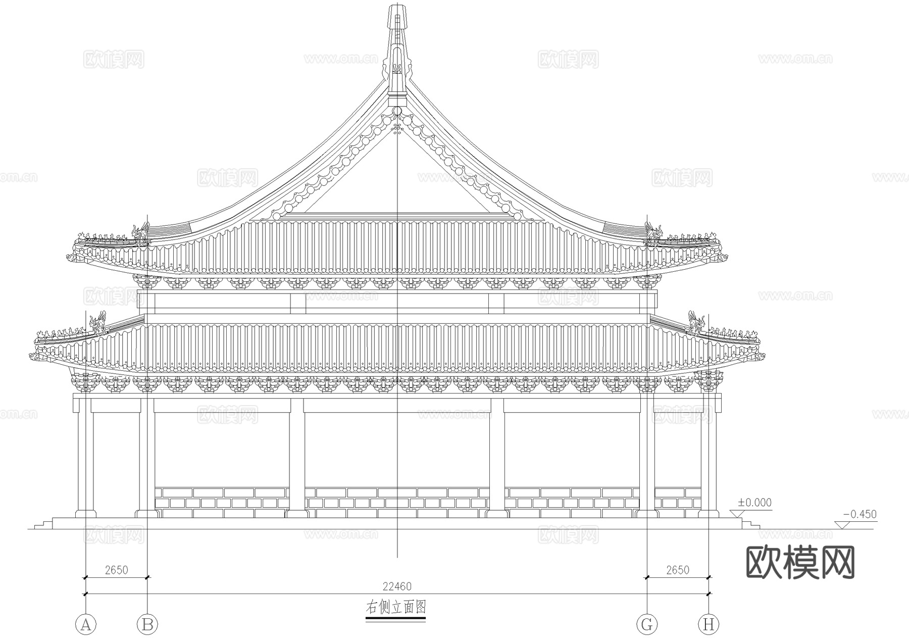 中式寺庙 大雄宝殿建筑结构 重檐歇山顶cad施工图