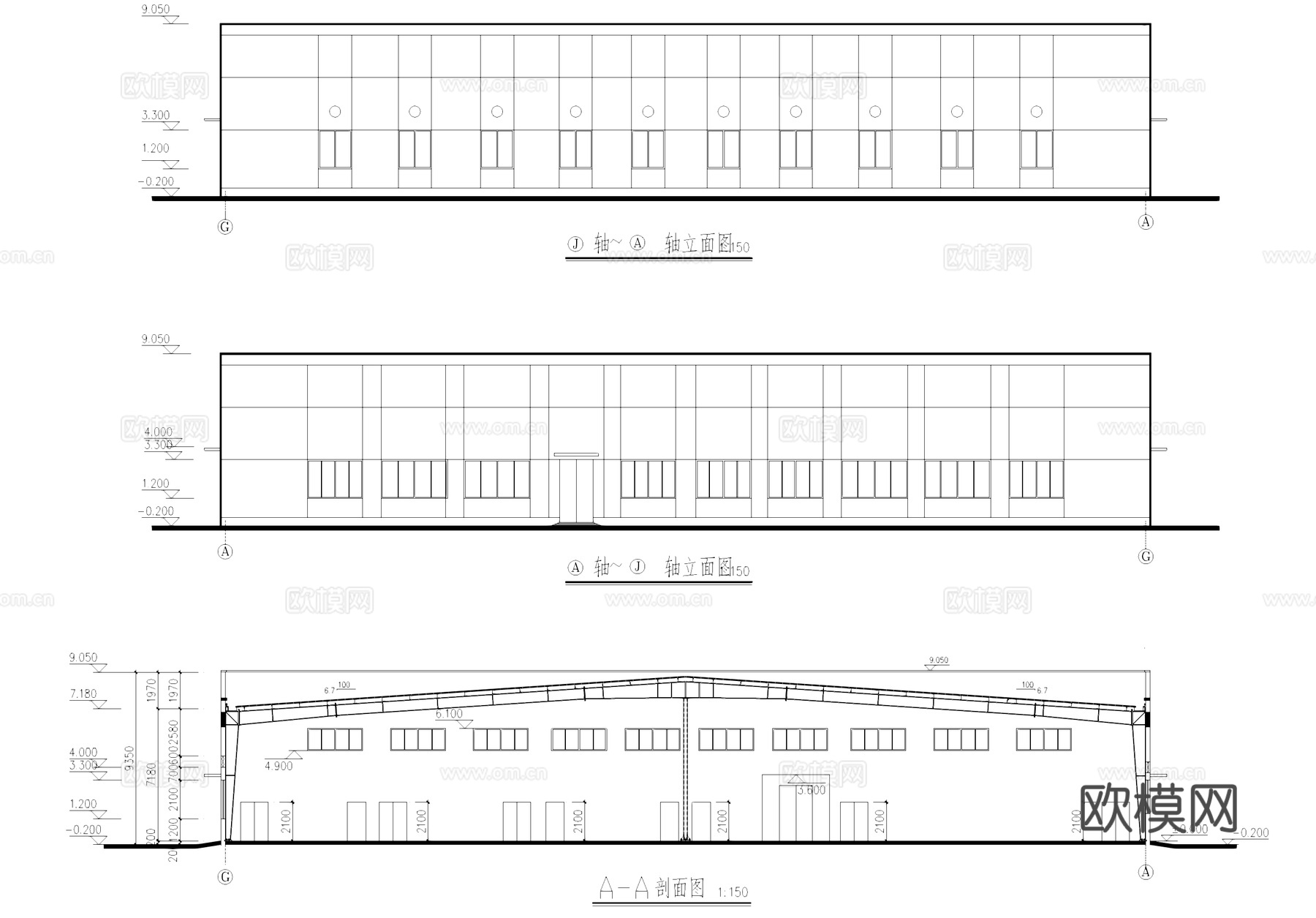 单层纺织厂钢结构车间厂房工业建筑CAD施工图集cad施工图