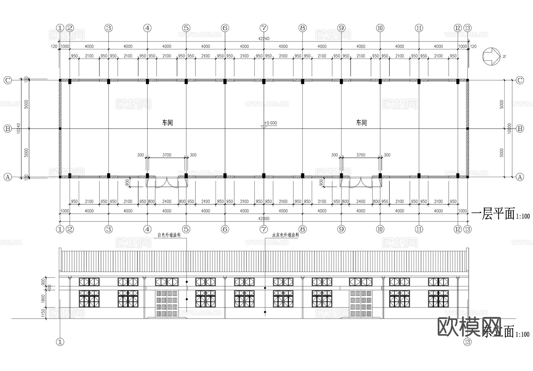 单层车间厂房工业建筑CAD施工图cad施工图