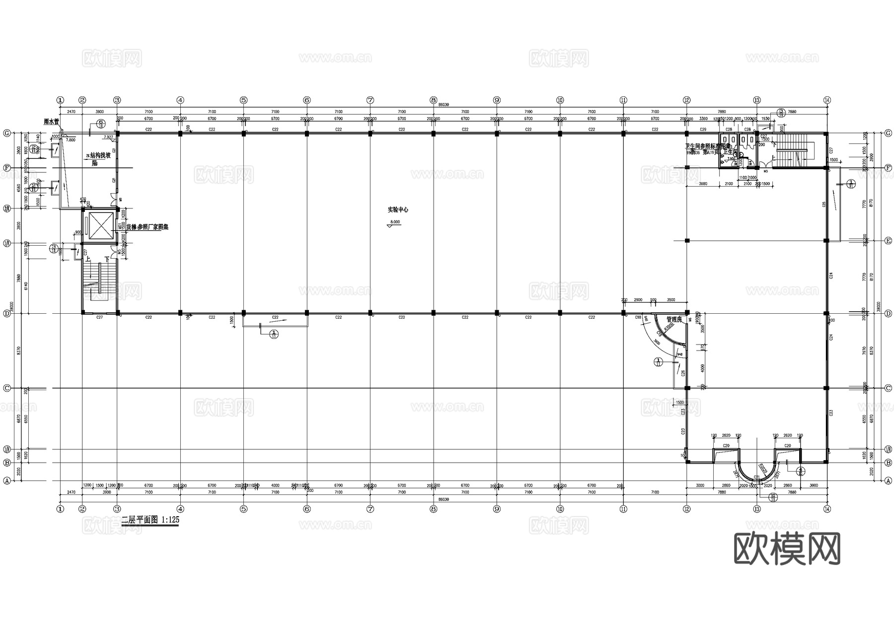 工业实验中心办公楼车间厂房建筑CAD施工图cad施工图
