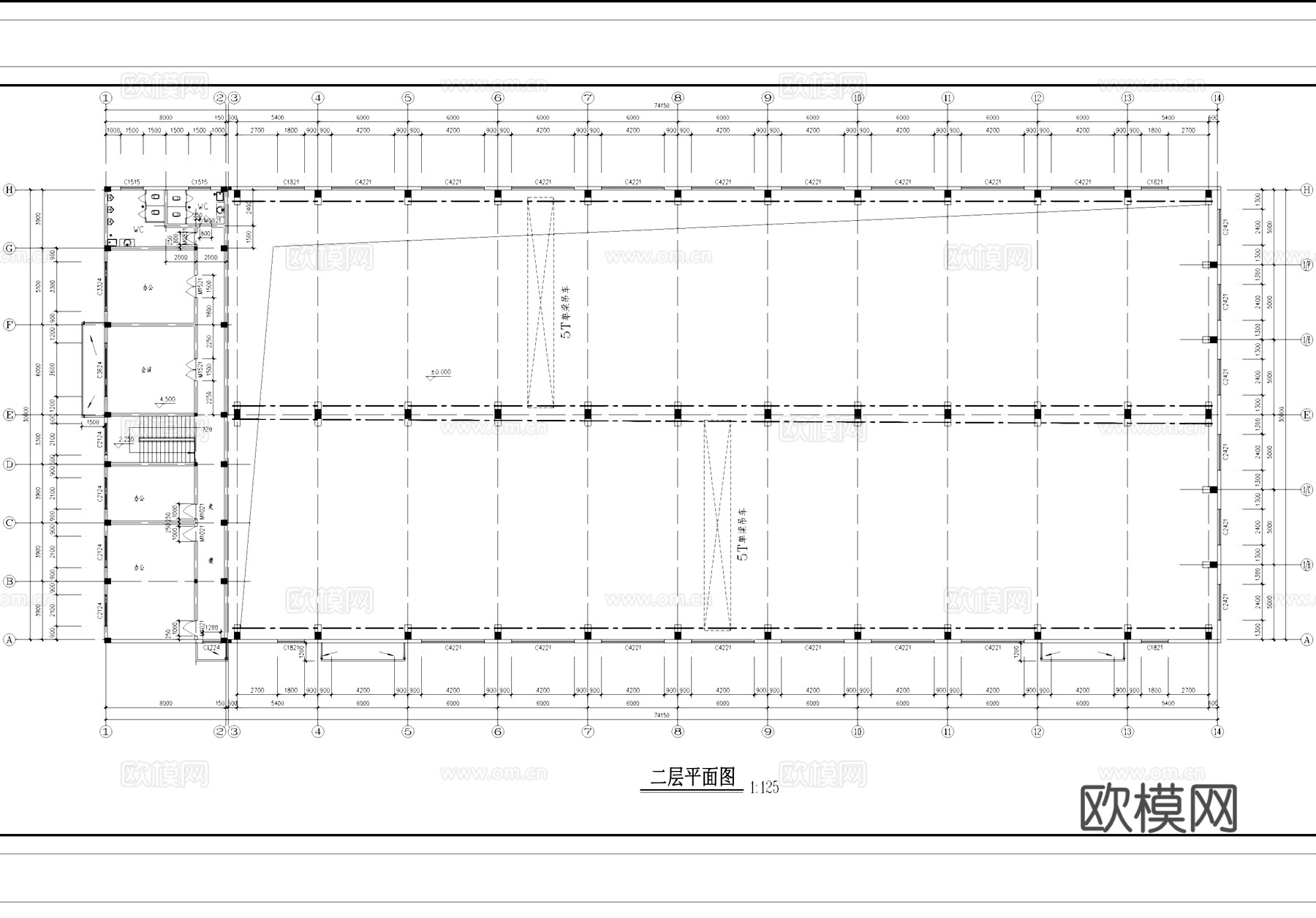 二层车间厂房工业建筑CAD施工图cad施工图
