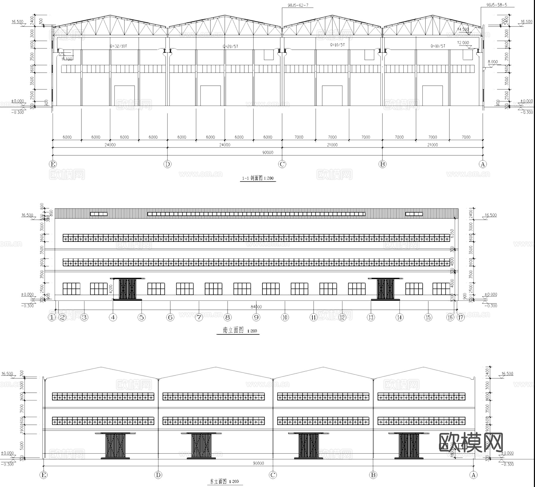 单层钢筋混凝土排架厂房车间工业建筑CAD施工图集cad施工图