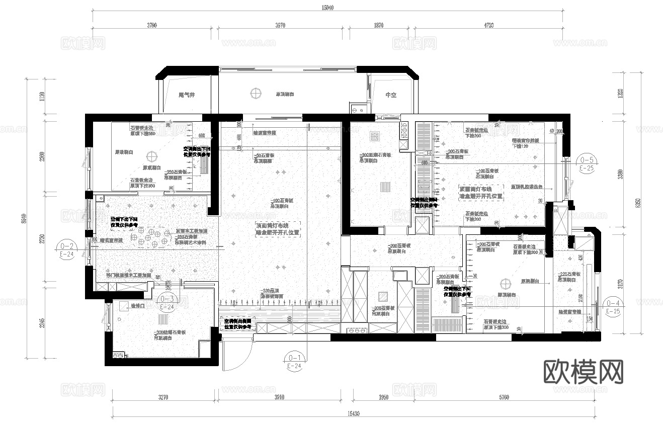 三室一厅样板间大平层  最新全套施工图设计cad施工图