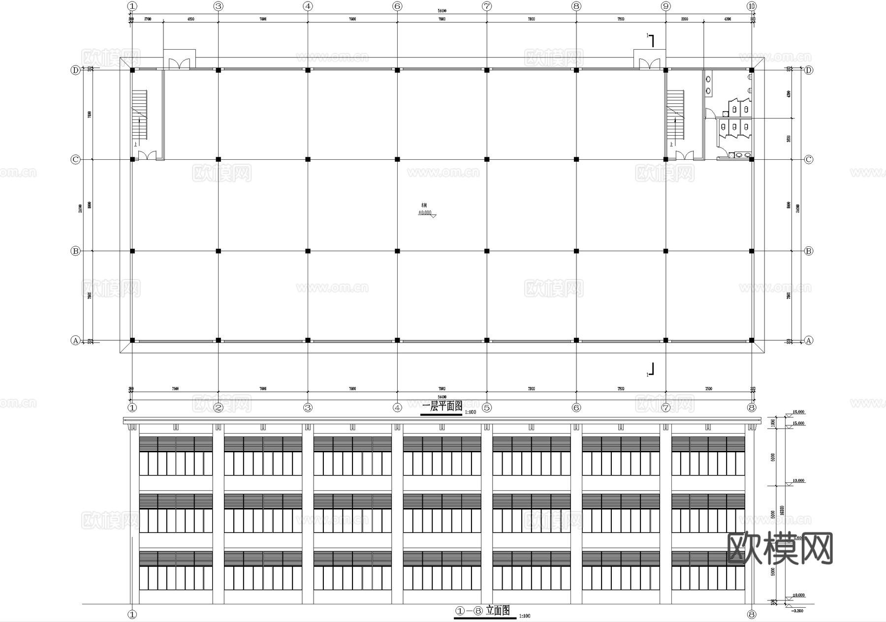三层车间厂房工业建筑cad施工图