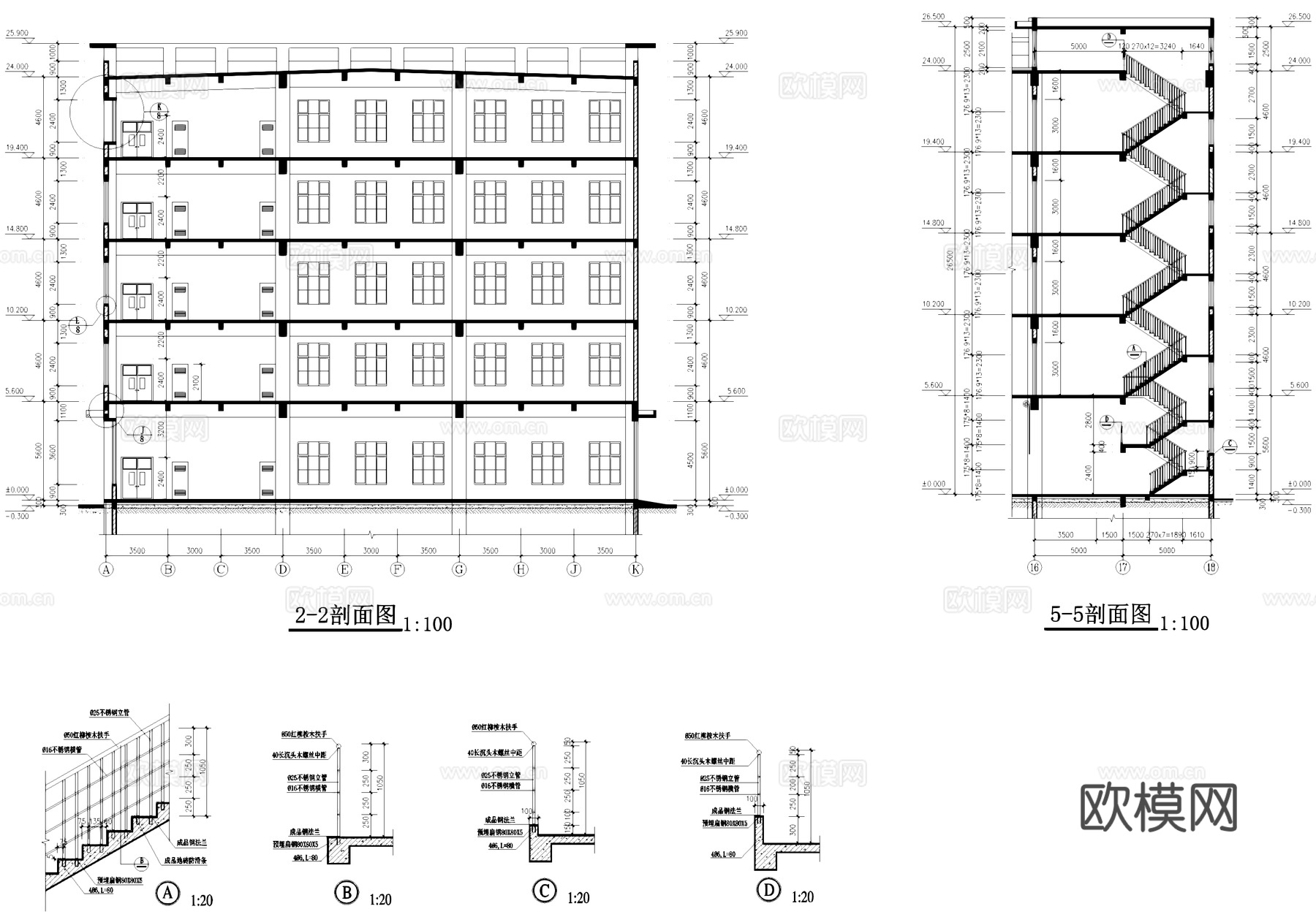 丙类六层车间厂房工业建筑CAD施工图集cad施工图