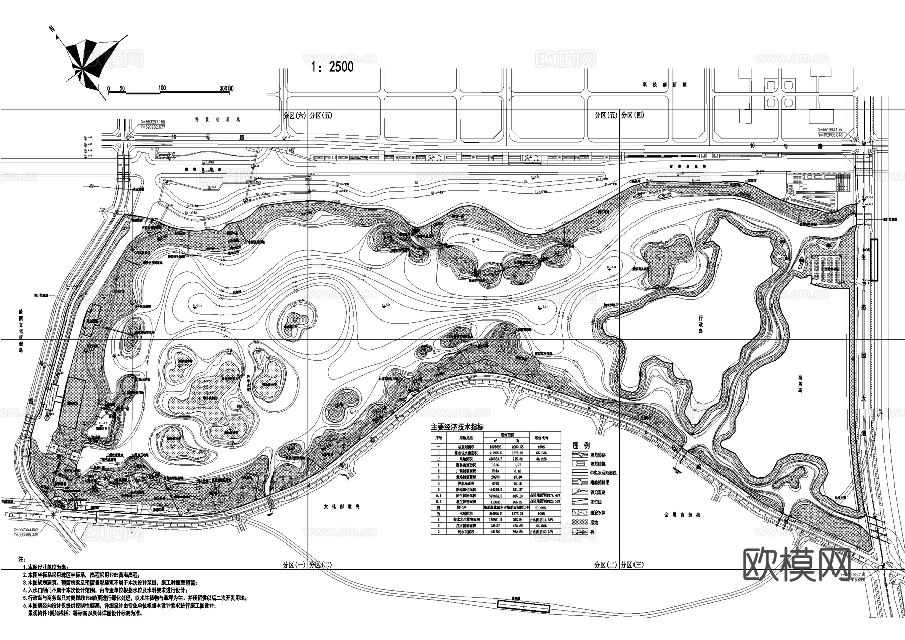 湿地滨水公园规划总平面图 总图竖向游览路线cad施工图
