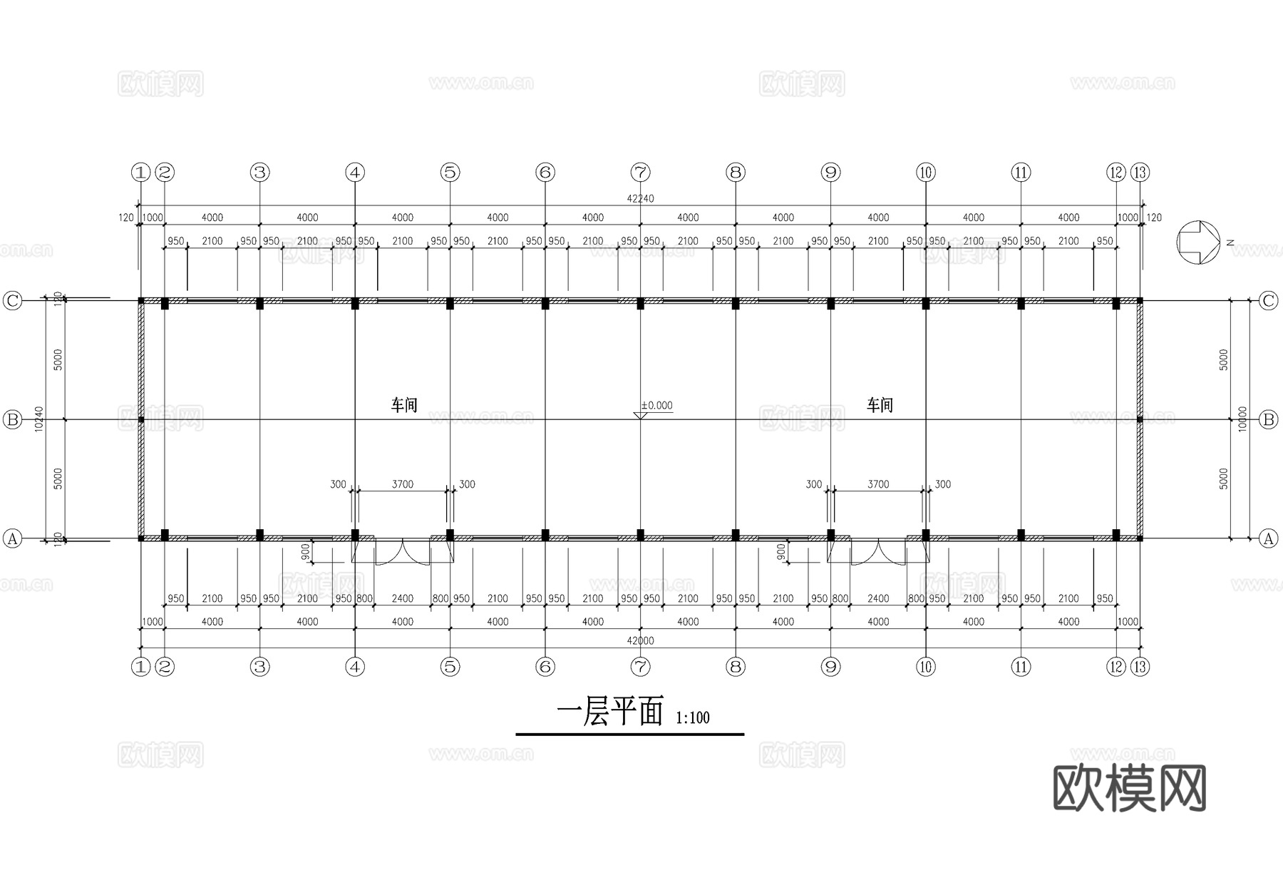 单层车间厂房工业建筑CAD施工图cad施工图