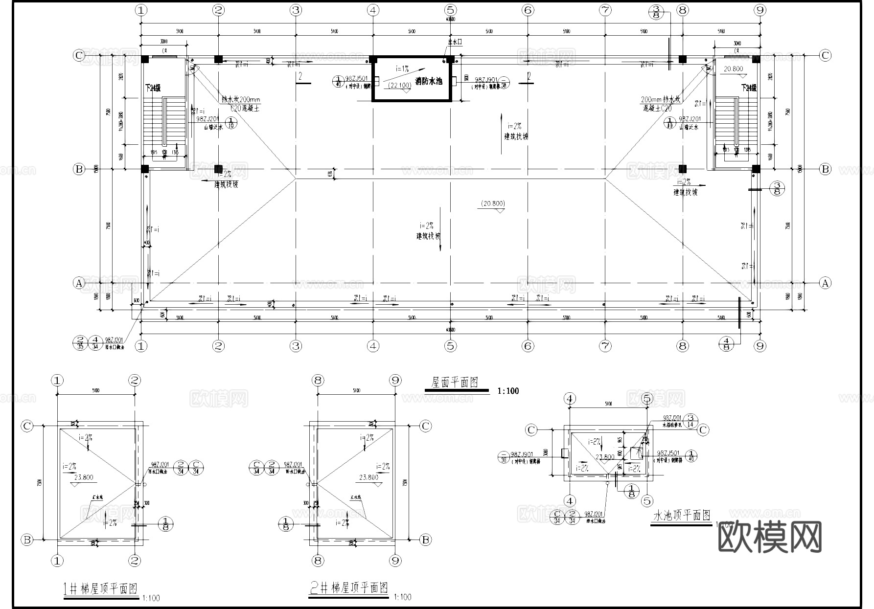 五层丙类框架结构厂房车间工业建筑CAD施工图cad施工图