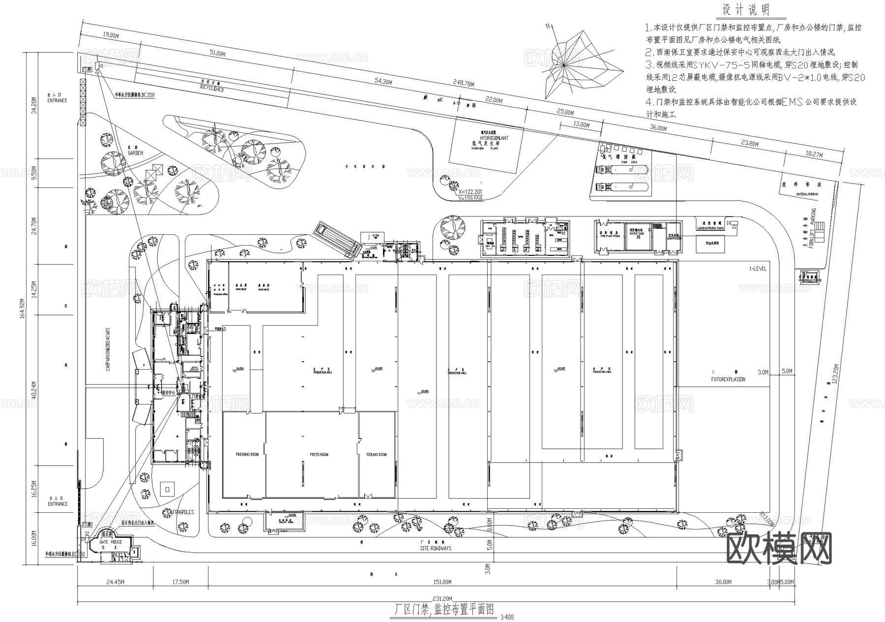厂区门禁监控布置平面图 电气图 弱电图cad施工图