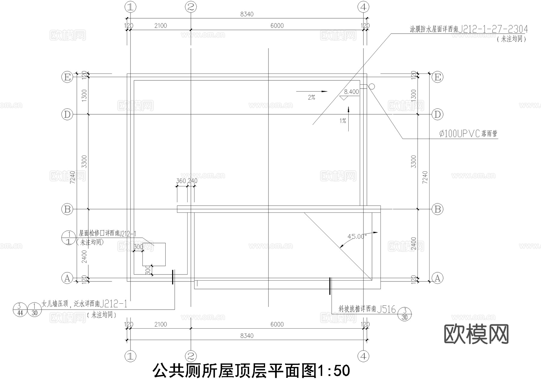 二层公共厕所建筑 卫生间洗手间 管理储藏室cad施工图