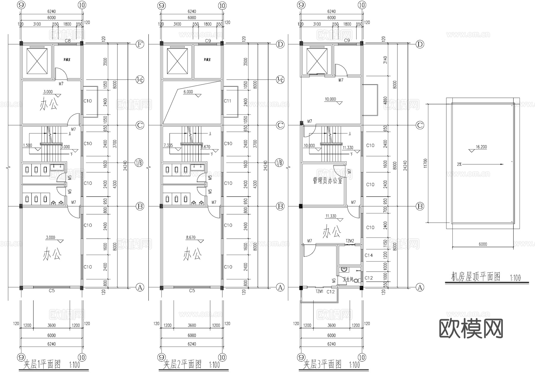三层框排架车间厂房丁类工业建筑cad施工图