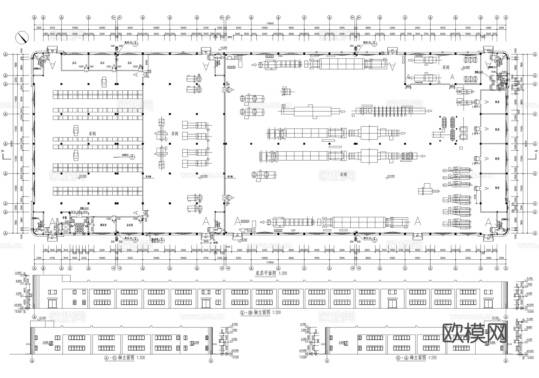二层车间厂房工业建筑cad施工图