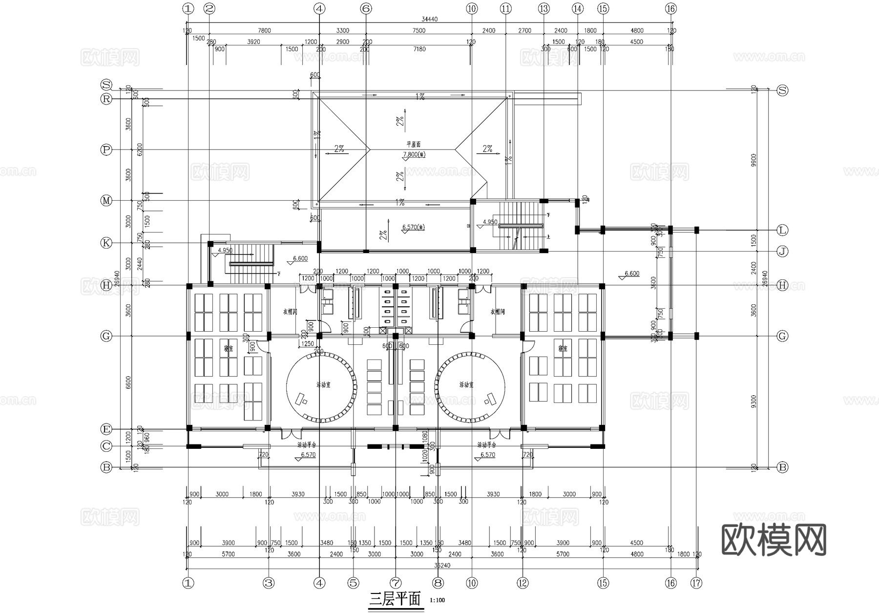 现代三层居住区幼儿园建筑CAD施工图cad施工图