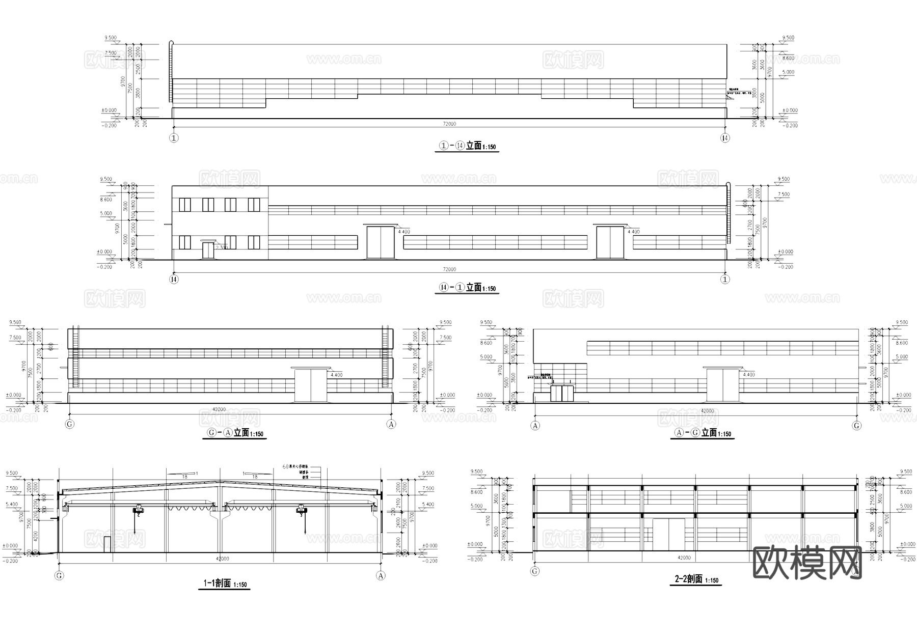 二层生产车间金属加工丁类厂房工业建筑CAD施工图cad施工图