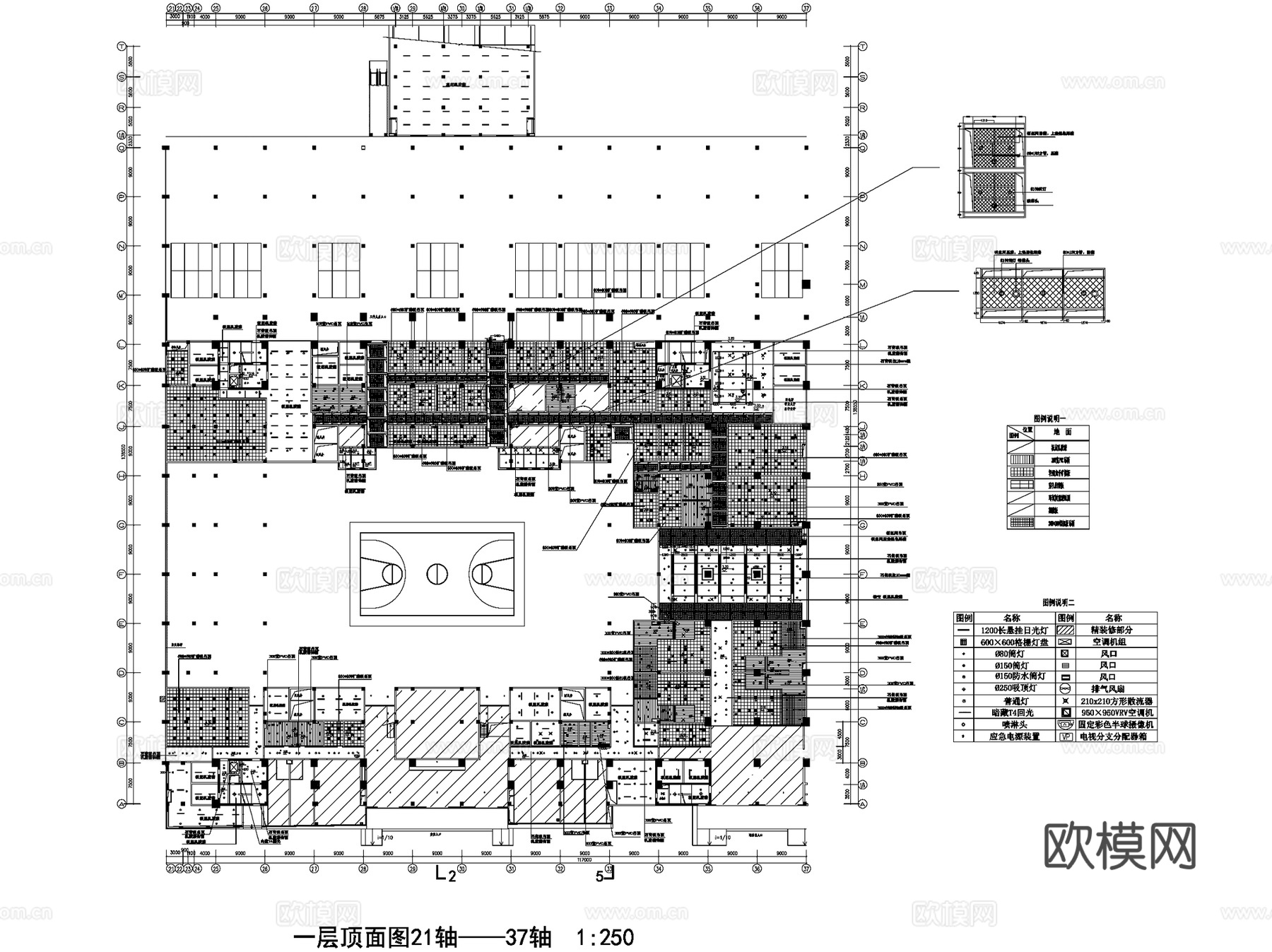 现代体育馆室内平面装修CAD图集cad施工图