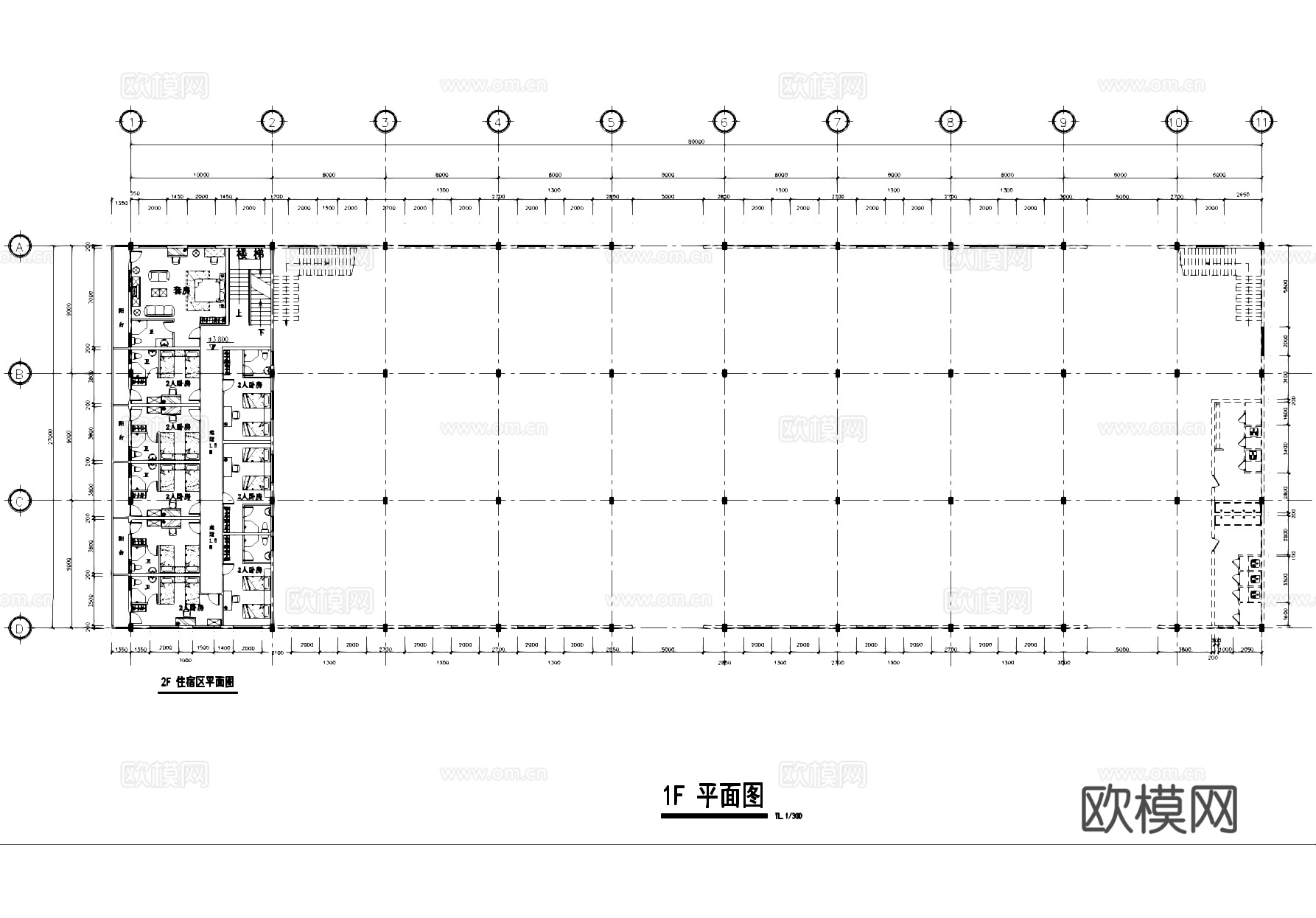 二层工业厂房车间及三层宿舍建筑CAD施工图.zipcad施工图