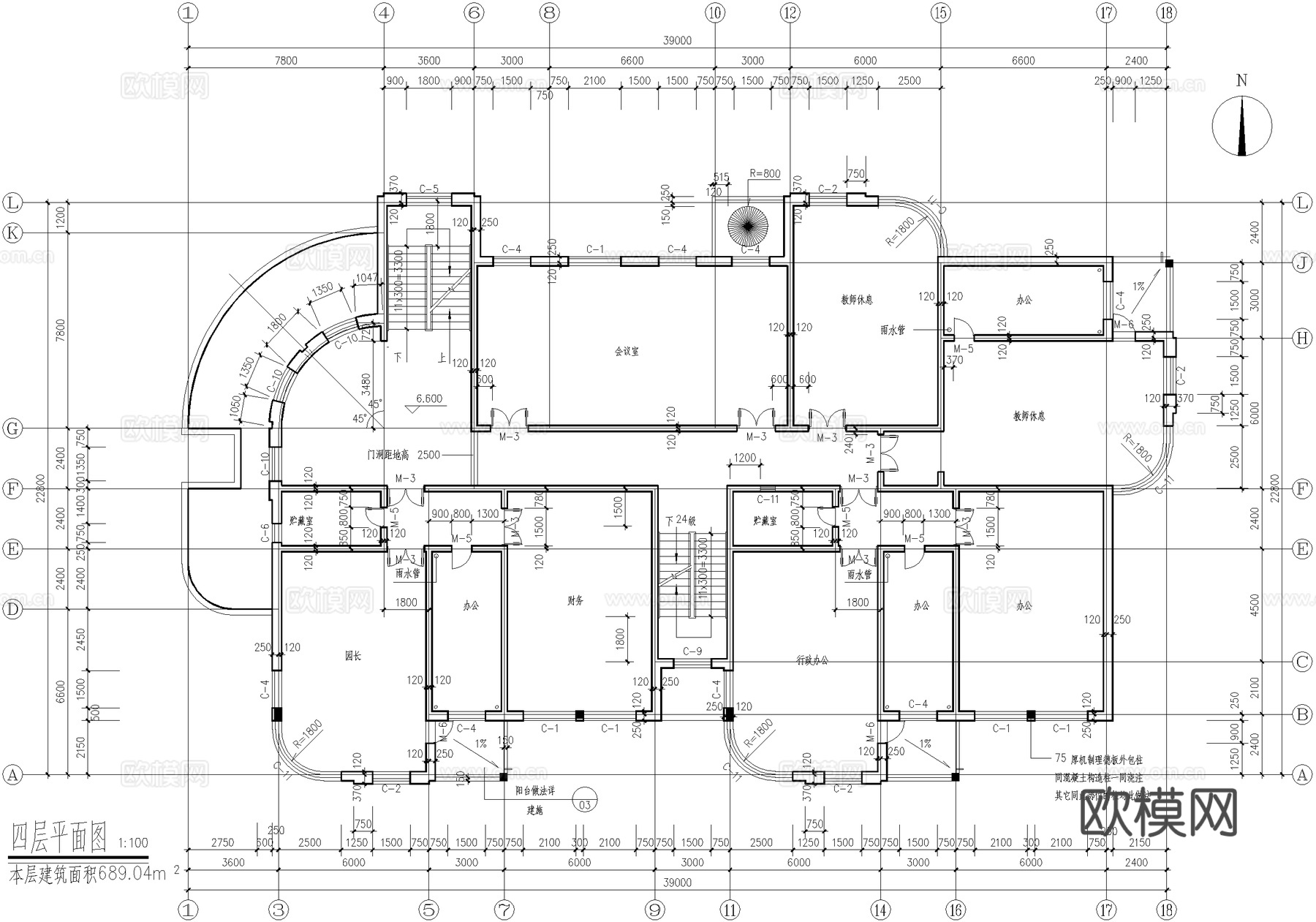 幼儿园建筑 四层托儿所带地下室cad施工图