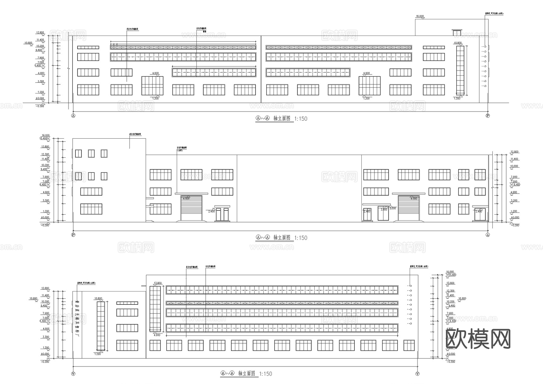 模具塑料厂三层厂房车间工业建筑CAD施工图cad施工图