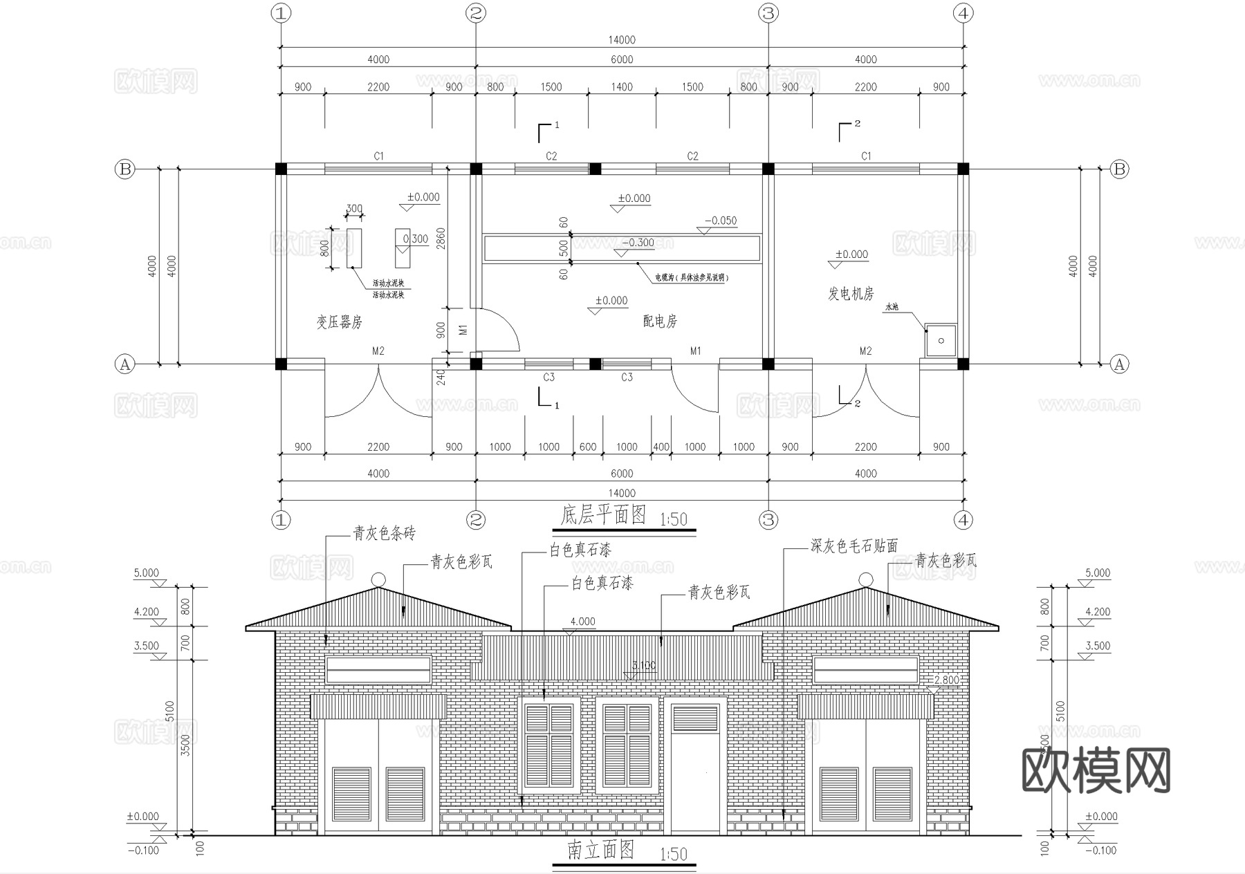 配电房变压器房发电机房厂房工业建筑cad施工图