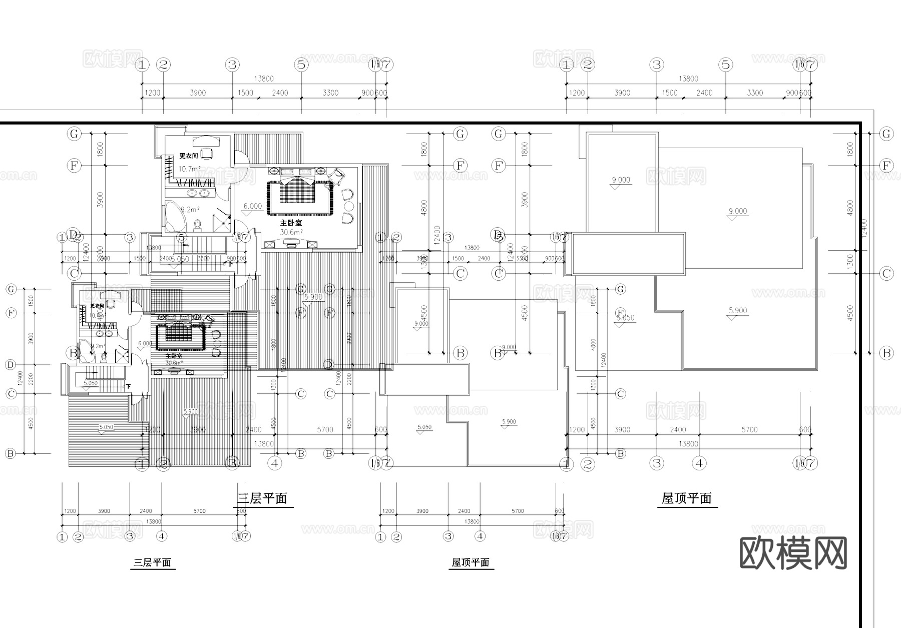 玫瑰苑别墅建筑平立面CAD施工图cad施工图
