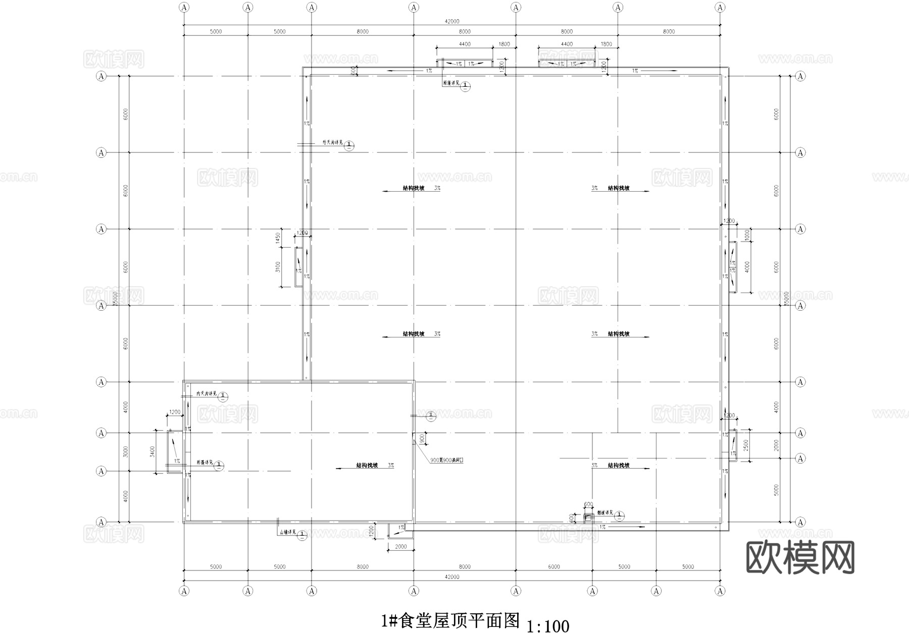 单层食堂建筑CAD施工图cad施工图