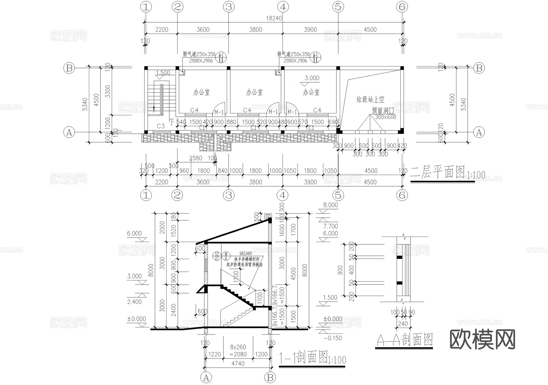 公共厕所垃圾站 二层洗手间卫生间cad施工图