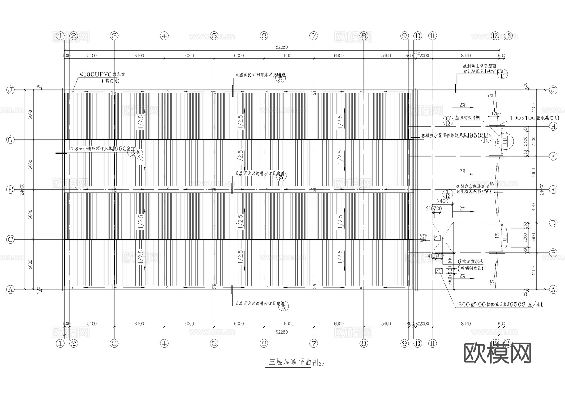 三层生产车间厂房工业建筑CAD施工图cad施工图