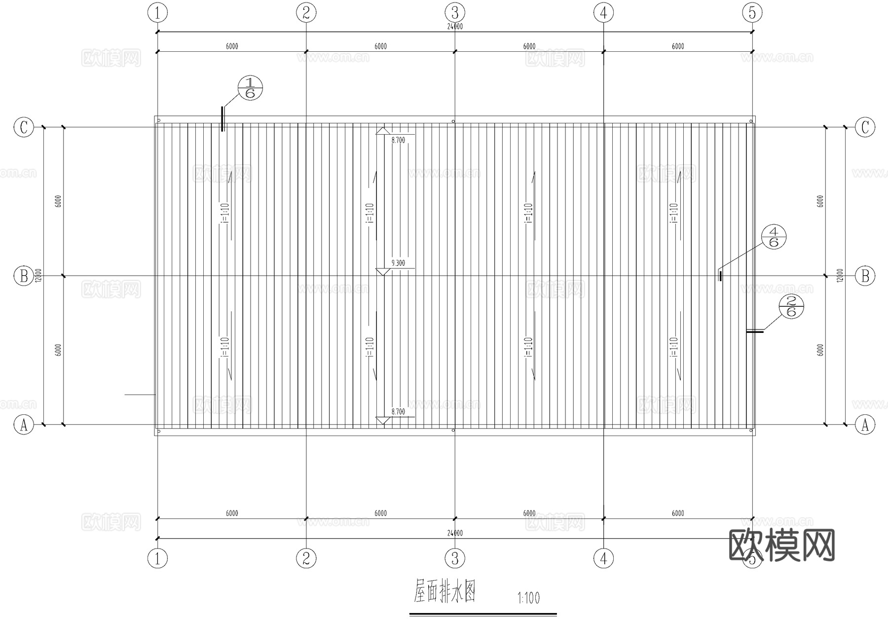 钢结构厂房二层丙类生产车间工业建筑cad施工图
