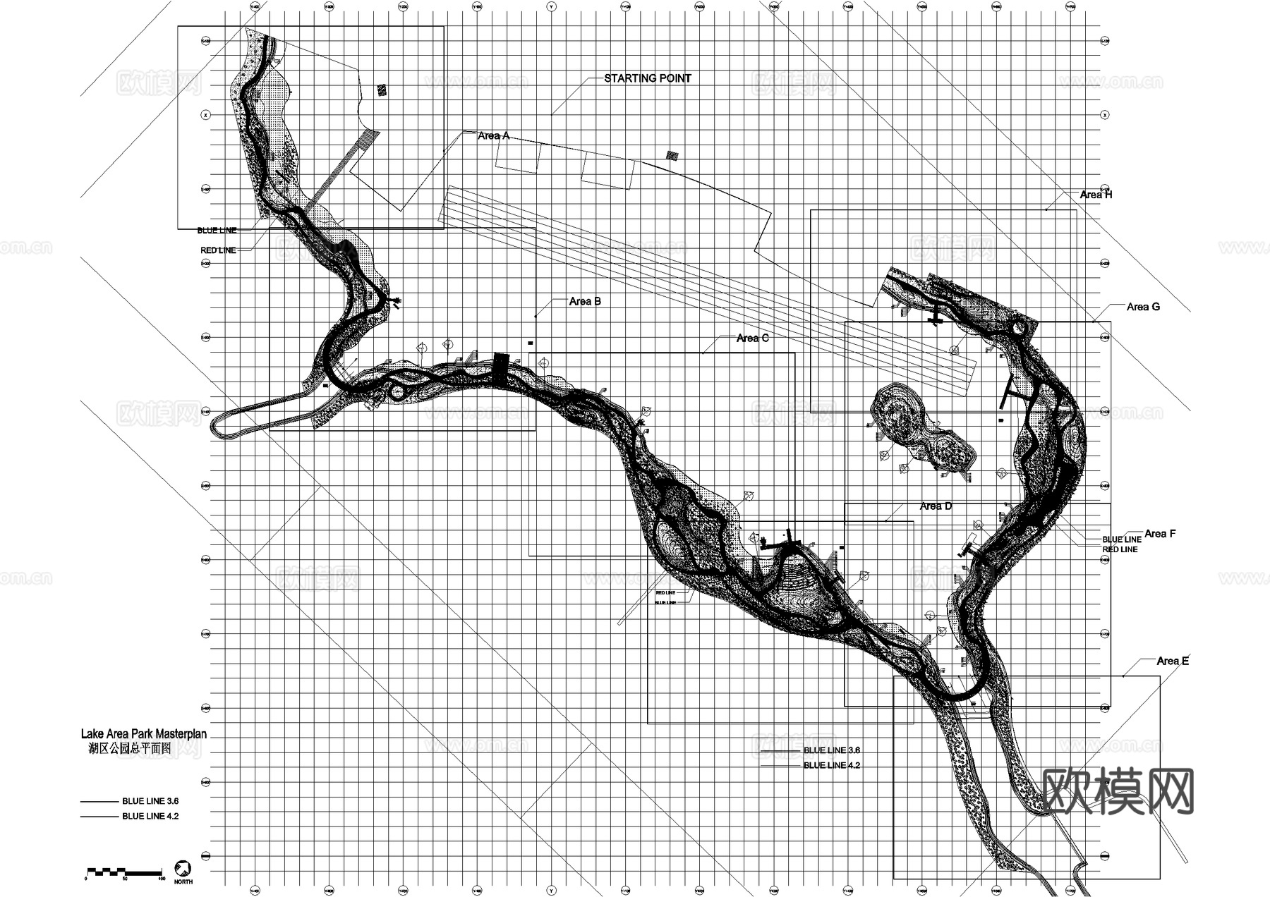 滨水公园湖区规划总平面图cad施工图