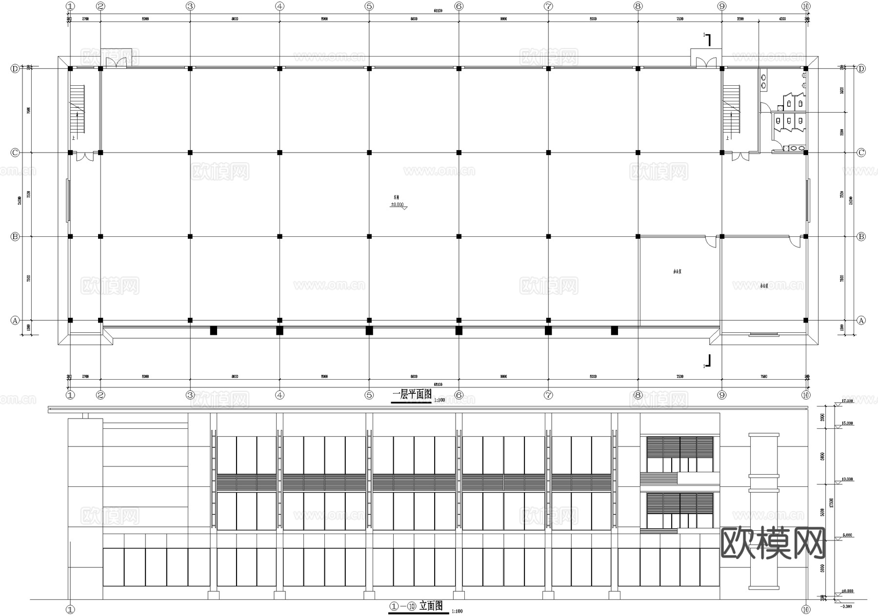 三层车间厂房工业建筑cad施工图