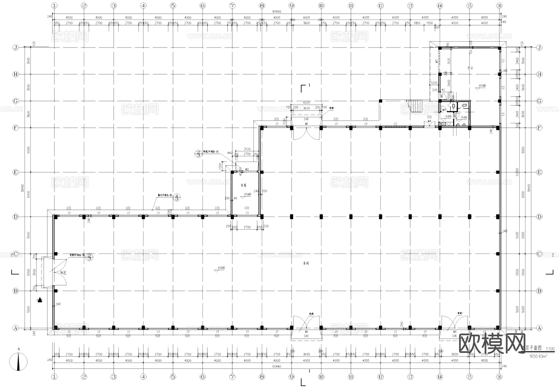 二层车间办公厂房工业建筑CAD施工图cad施工图