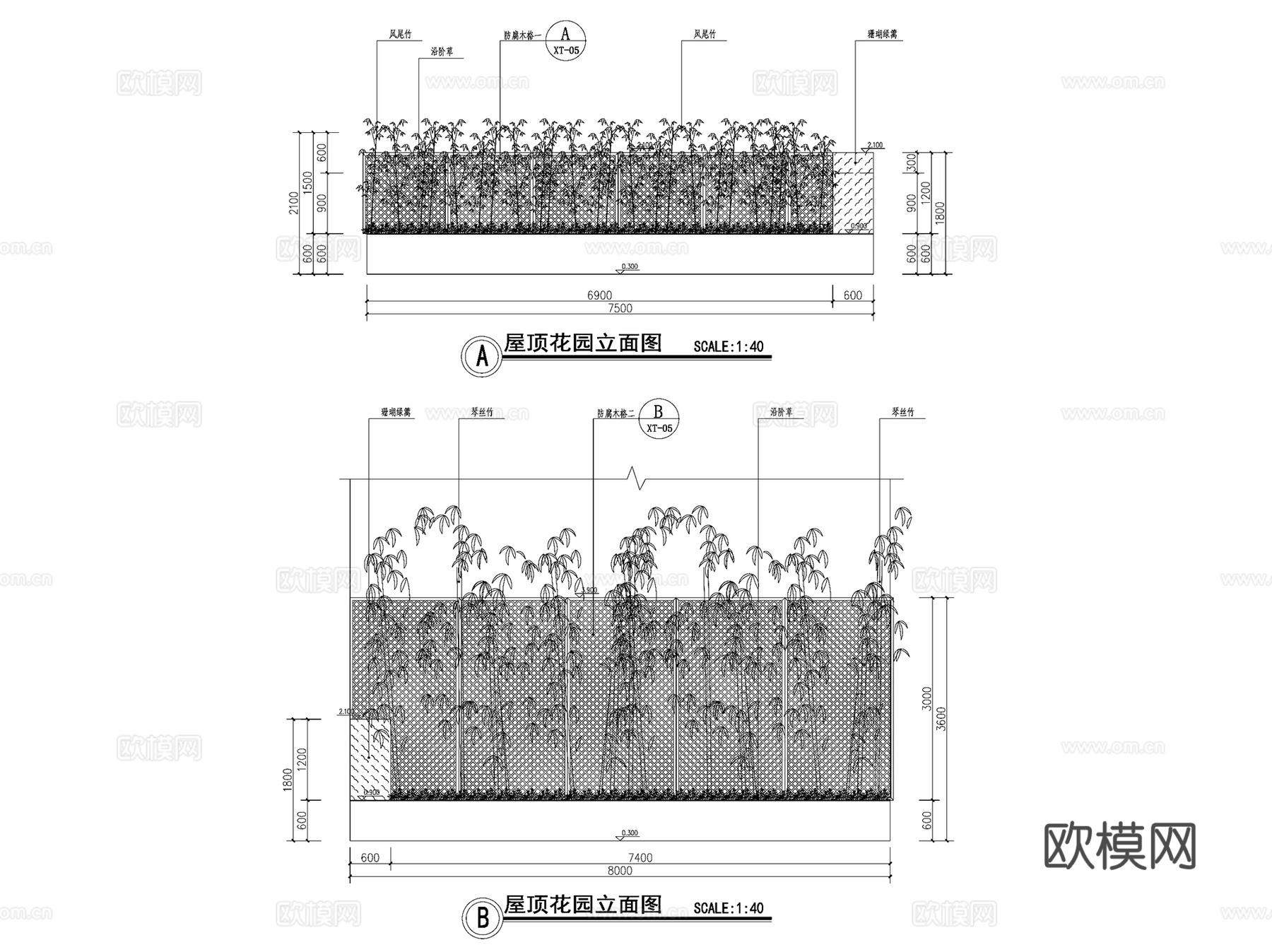 现代屋顶花园景观CAD施工图cad施工图