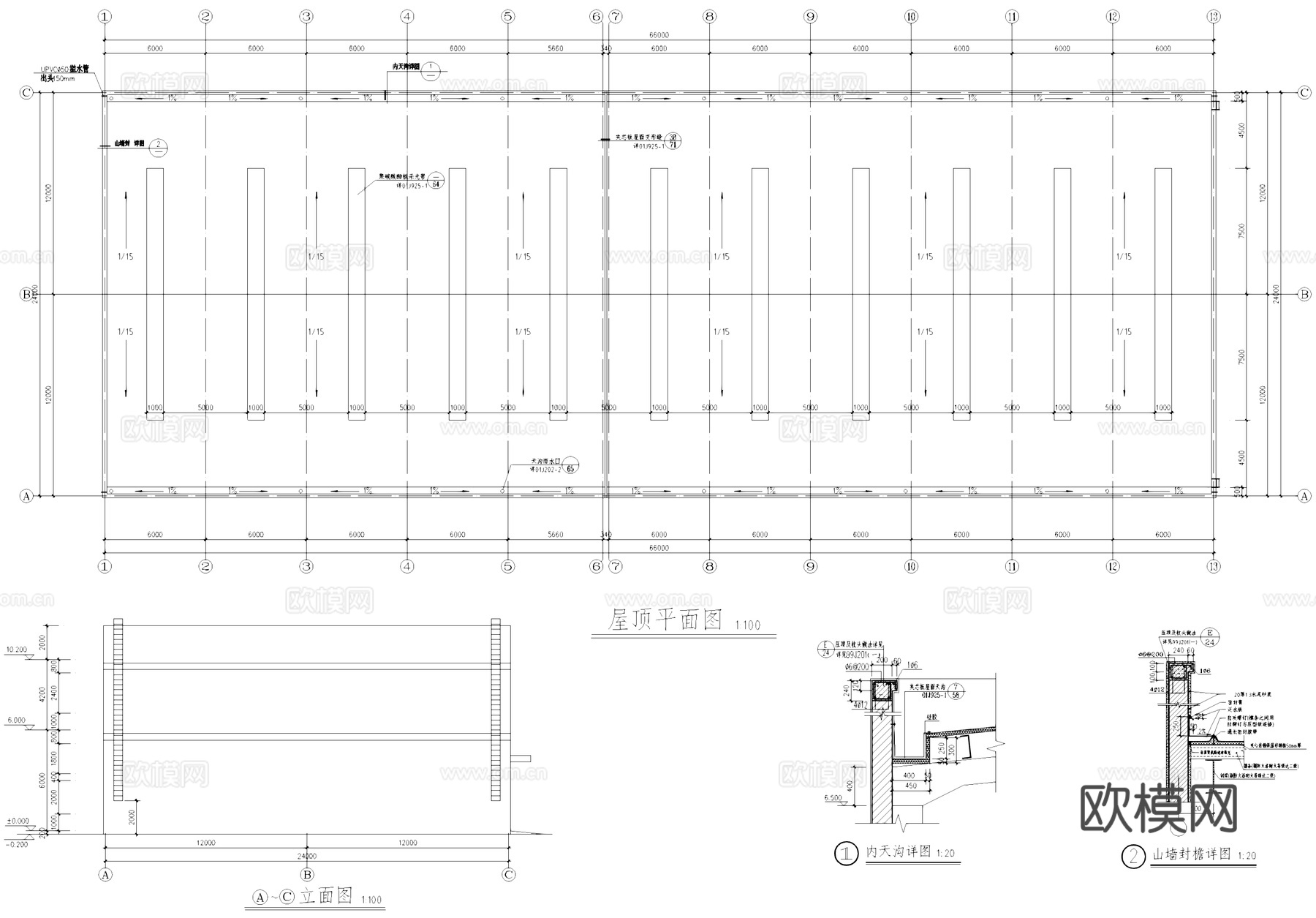 二层车间厂房工业建筑CAD施工图cad施工图