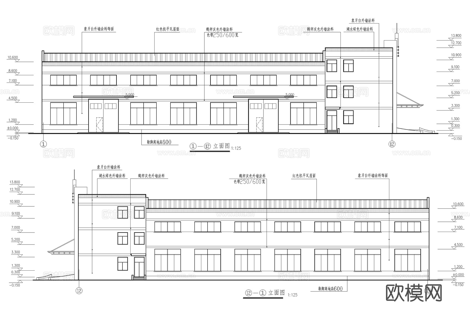 三层生产车间厂房工业建筑CAD施工图cad施工图