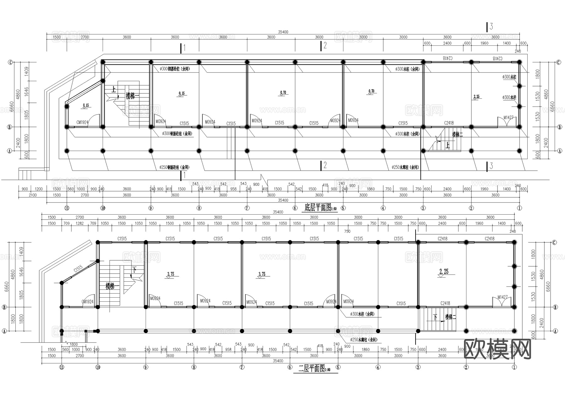 寺庙 厢房仿古建筑 川东北民居风格 二层钢混木结构cad施工图