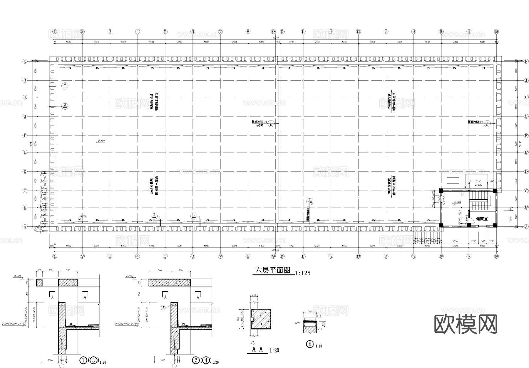 丙类六层车间厂房工业建筑CAD施工图集cad施工图