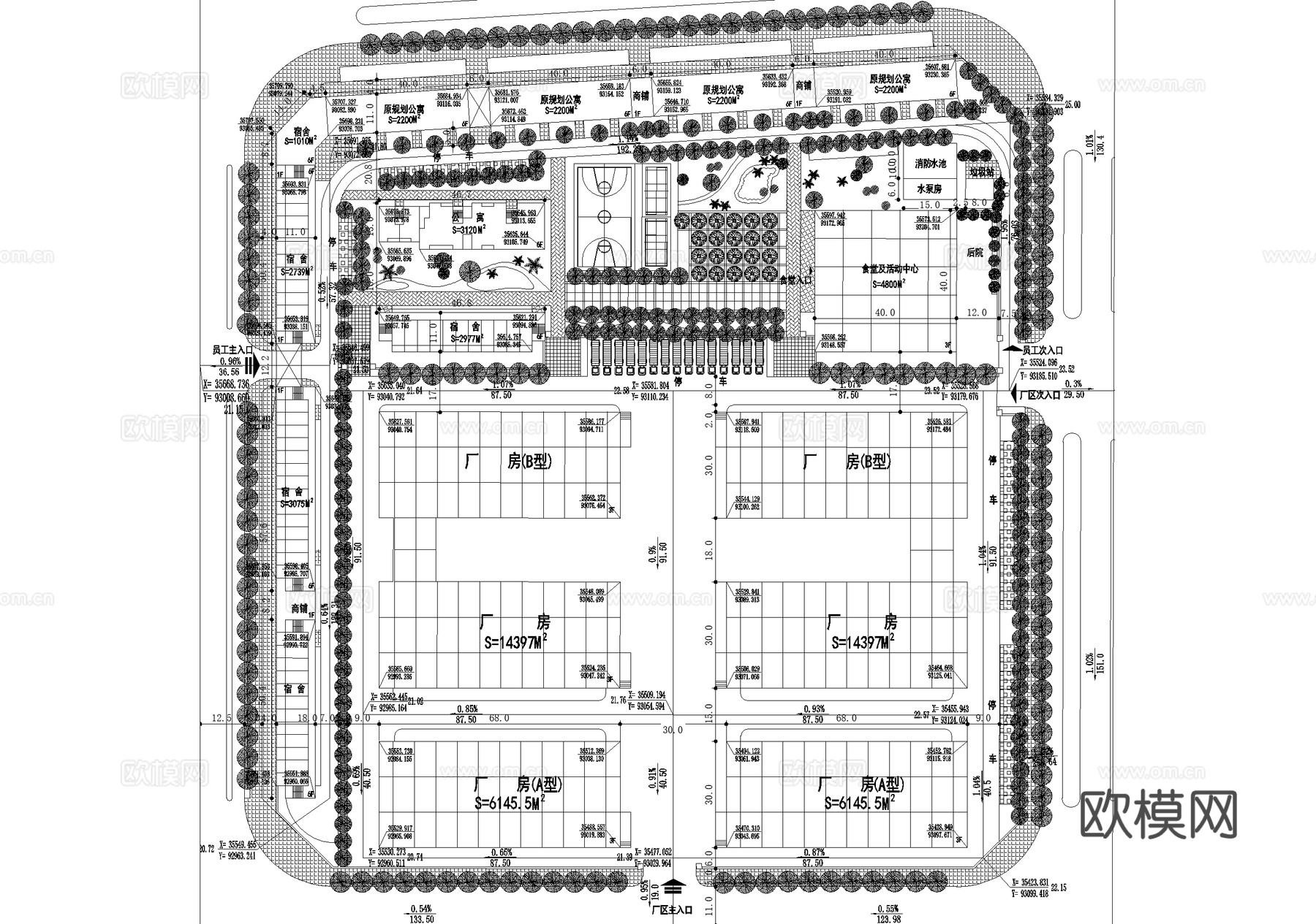 厂房工业园区产业园景观规划平面图cad施工图