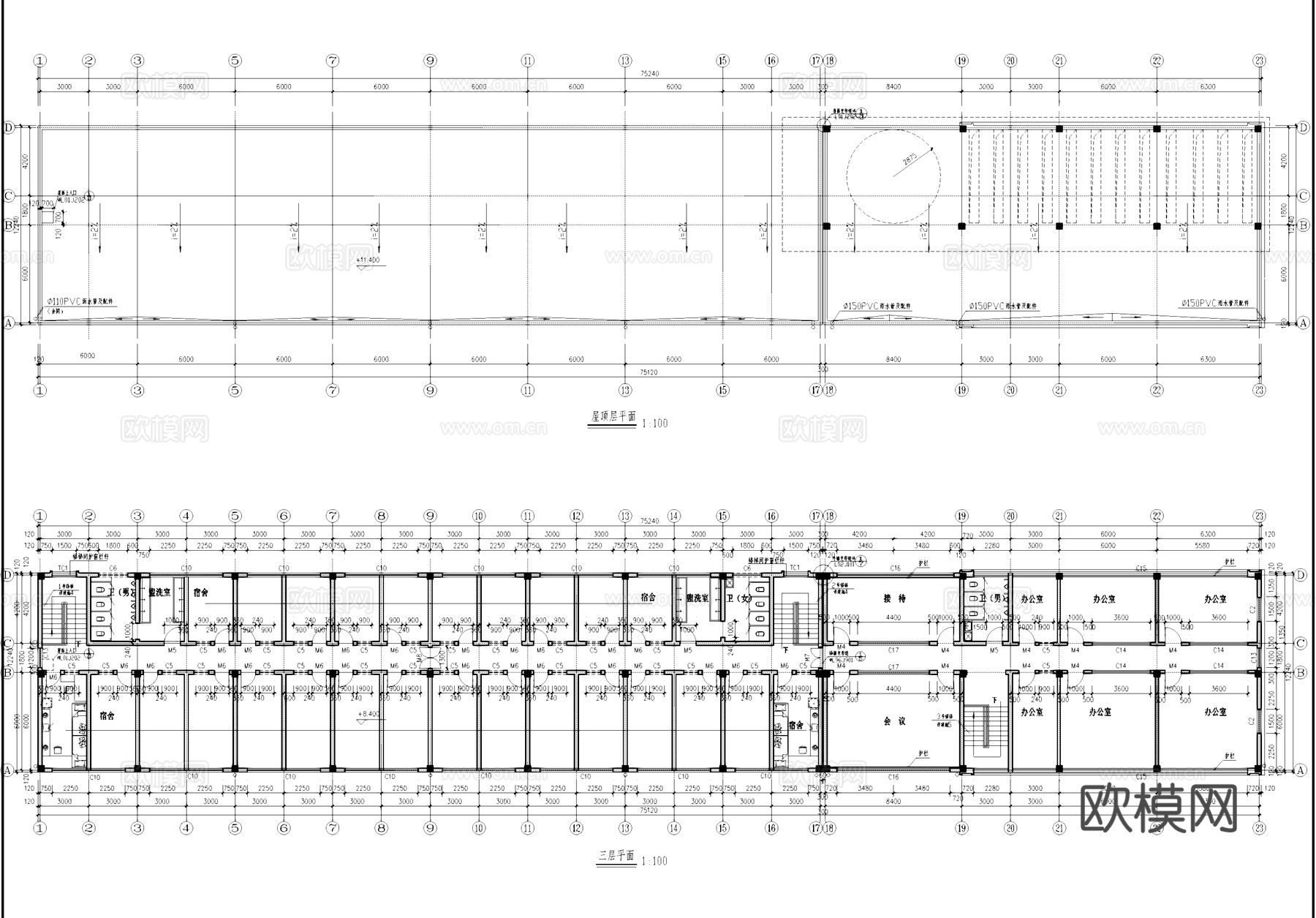 多层车间厂房办公宿舍工业建筑CAD施工图cad施工图