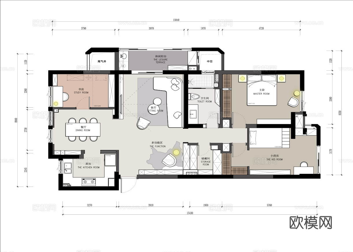 三室一厅样板间大平层  最新全套施工图设计cad施工图
