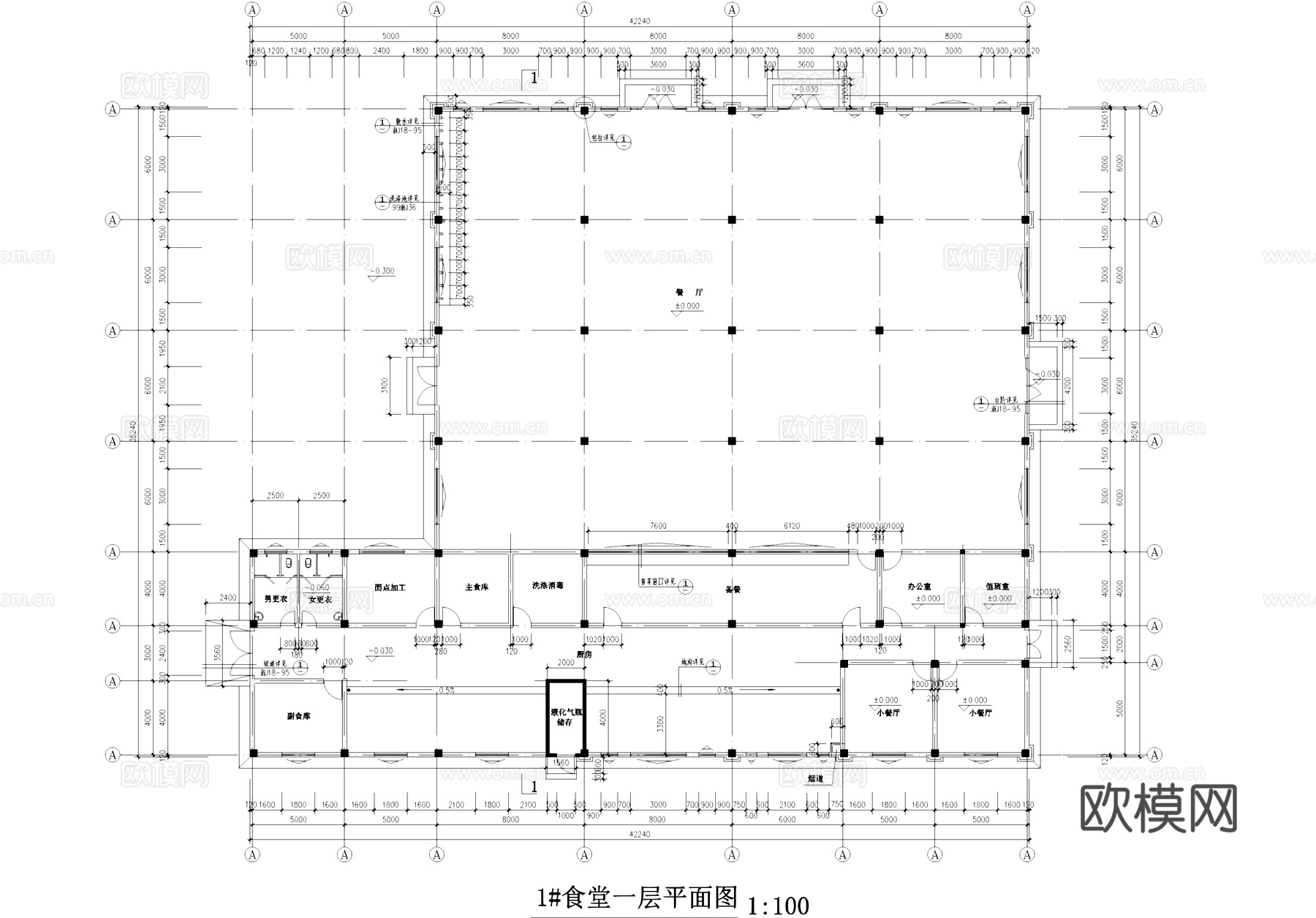单层食堂建筑CAD施工图cad施工图
