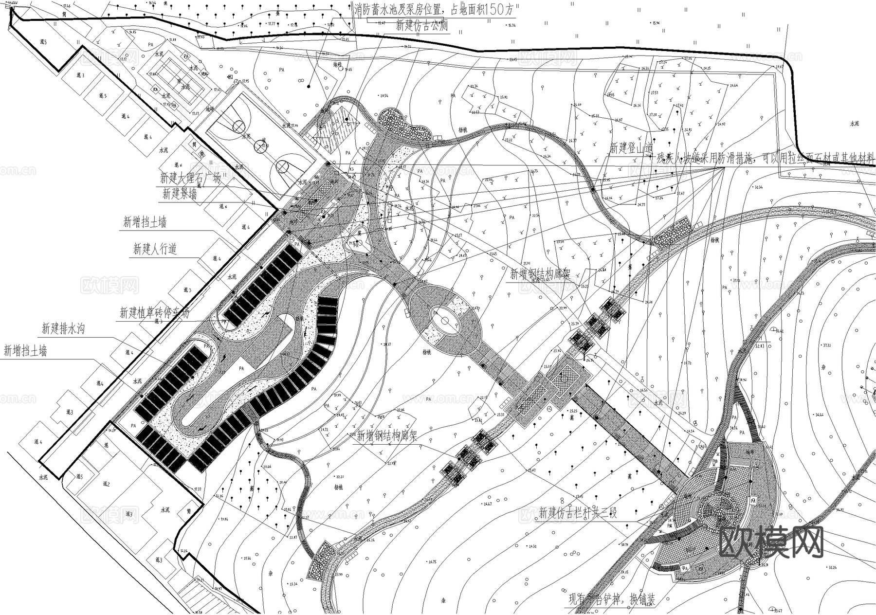 社区山地公园 规划总平面图 地形图cad施工图