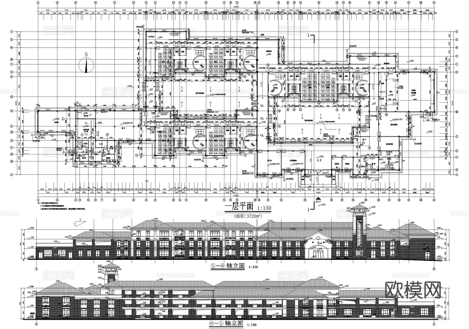 幼儿园建筑 三层托儿所塔楼cad施工图
