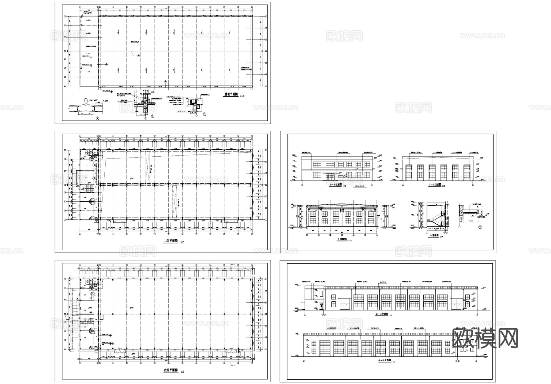 二层车间厂房工业建筑CAD施工图cad施工图