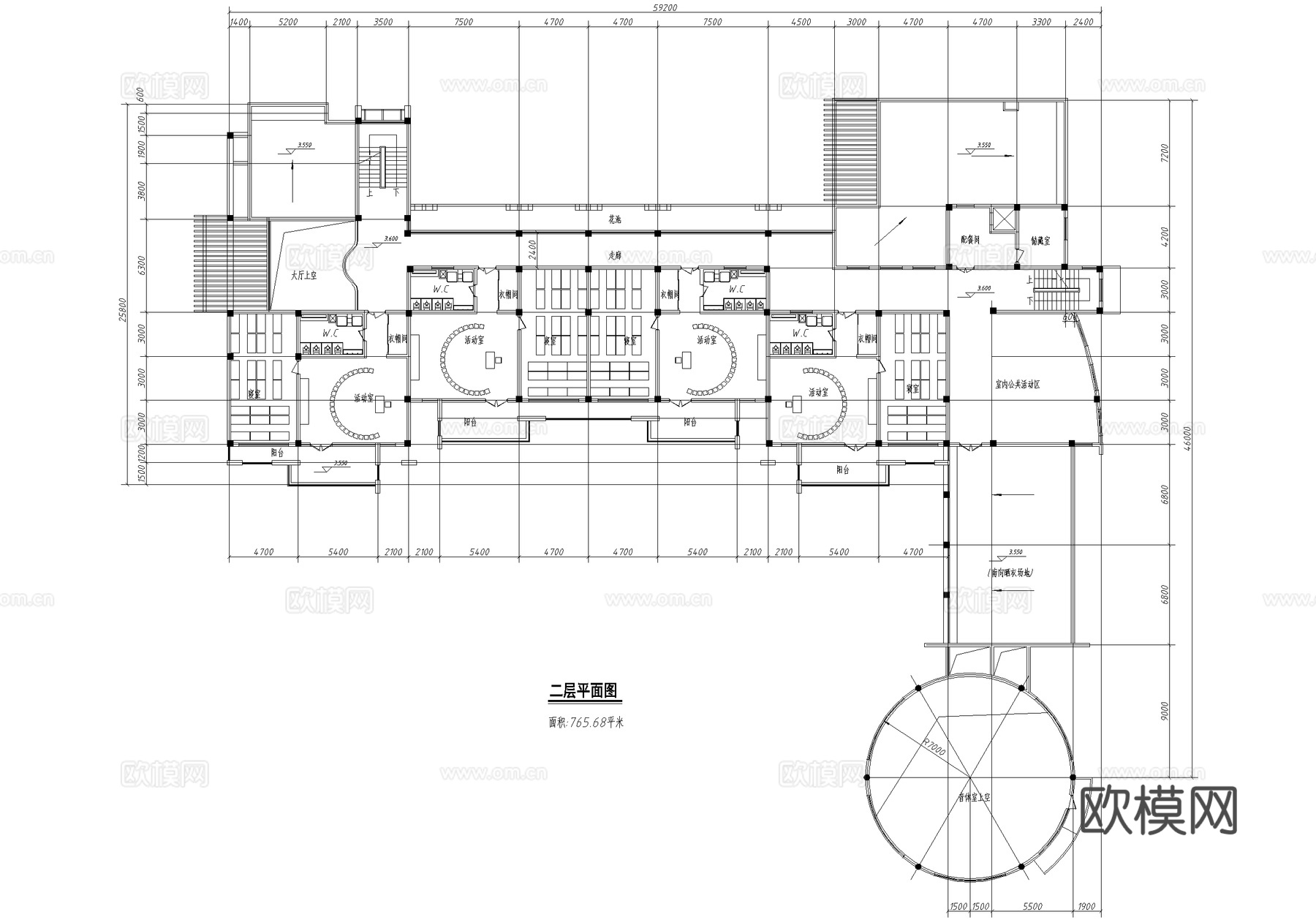 幼儿园建筑 平面图 三层托儿所cad施工图