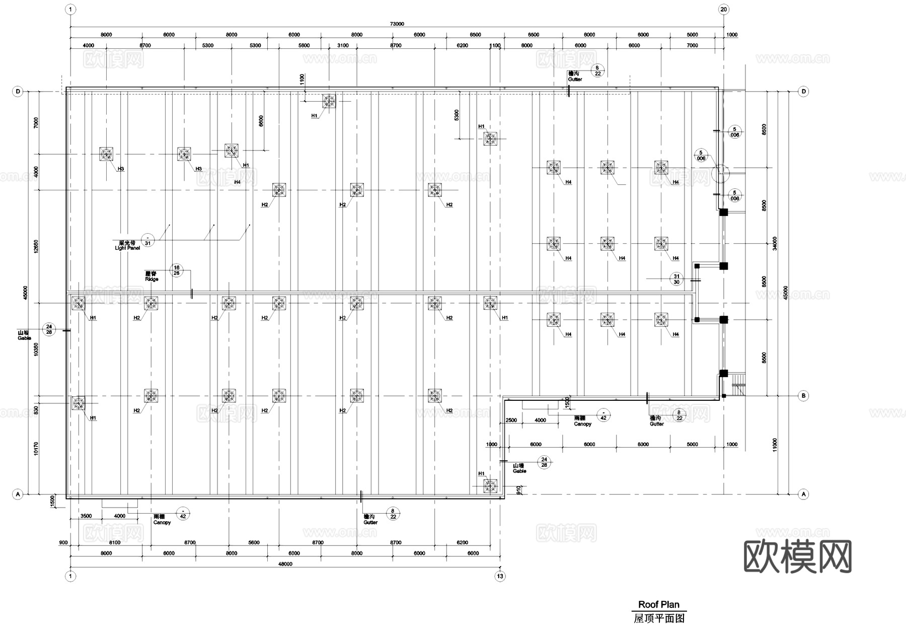 单层轻钢生产厂房装桶车间工业建筑CAD施工图集cad施工图