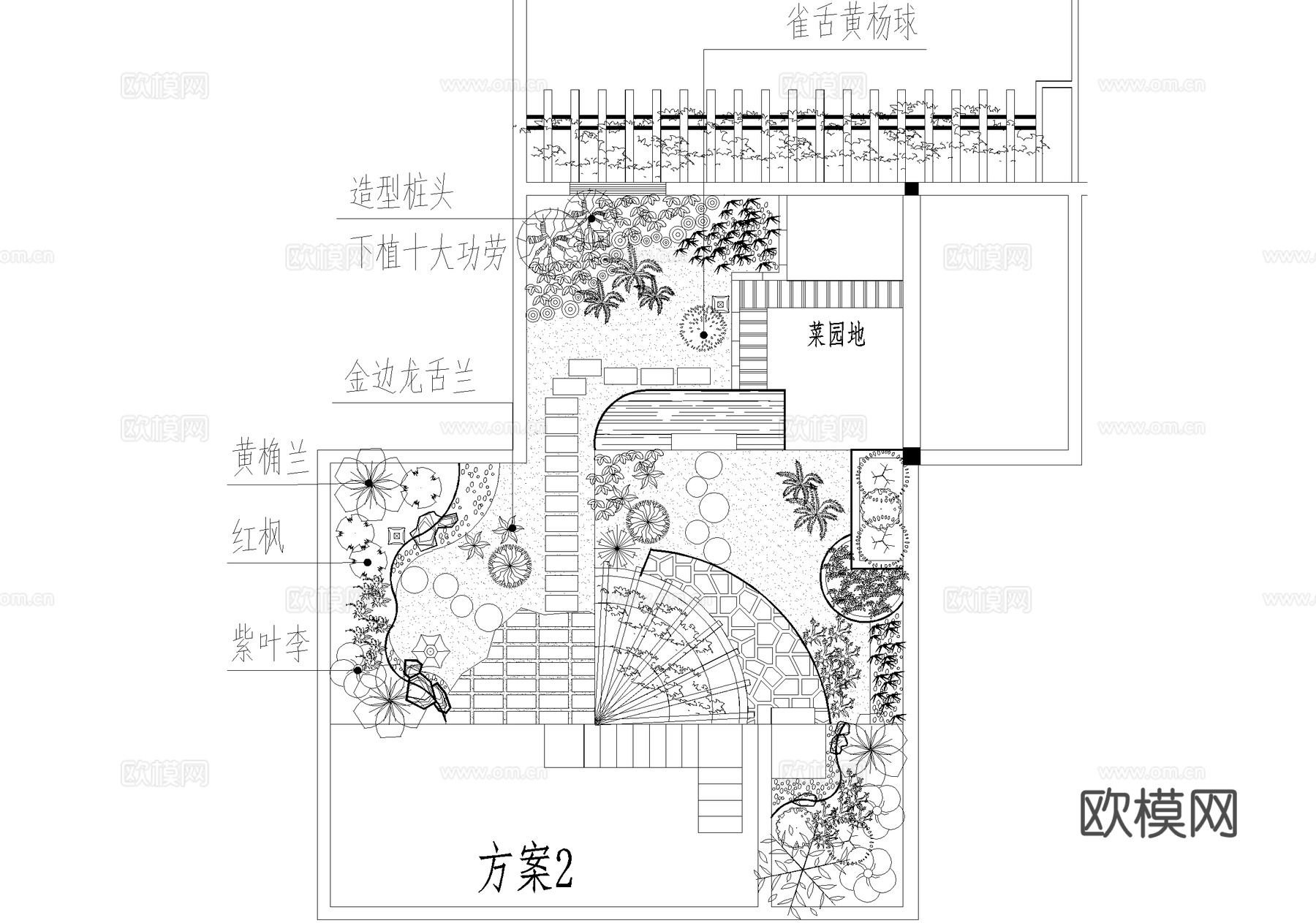 屋顶花园 平面图 植物种植绿化配置cad施工图cad施工图